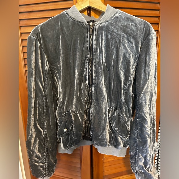 Free People Metallic Blue Gray Velour Jacket - Picture 10 of 11